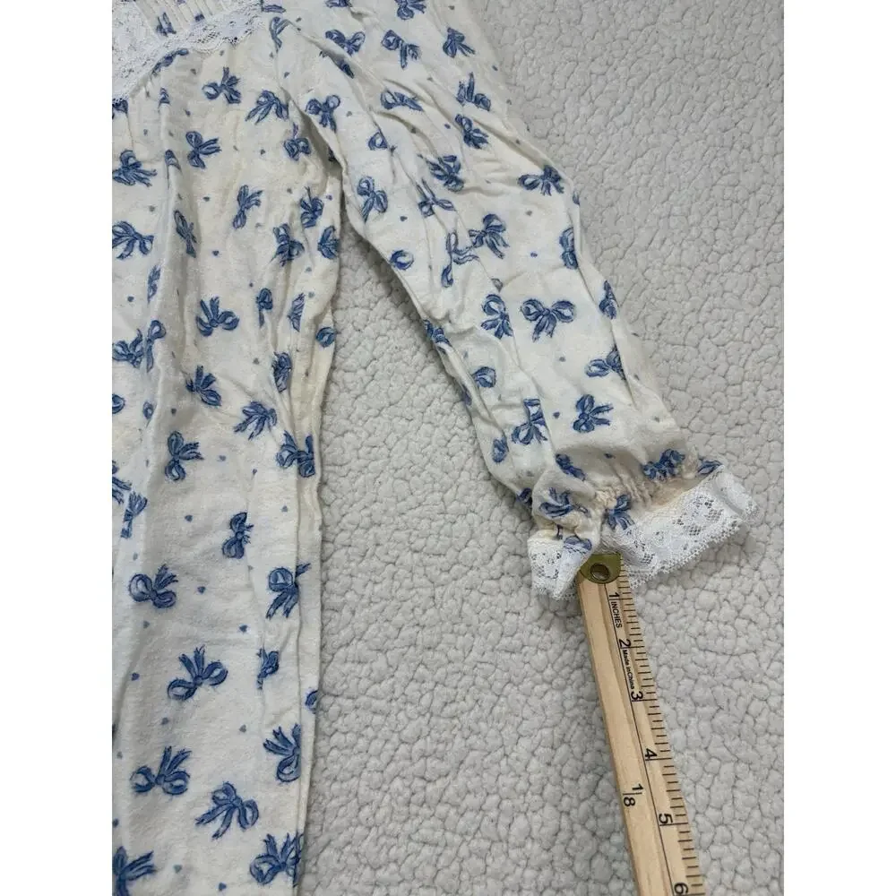 Vtg Willow Creek Flannel Nightgown‎ Sleep Dress Bows Lace Cottage Granny Modest